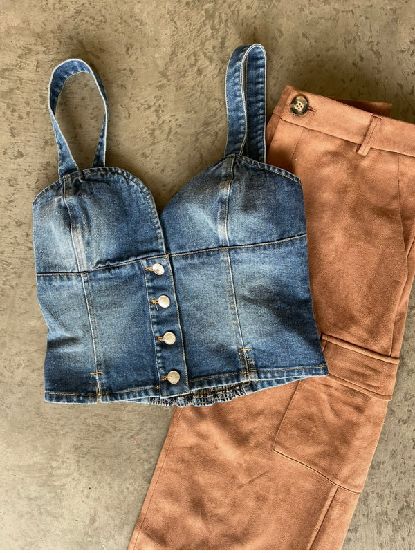 Keeley Denim Button Crop Top