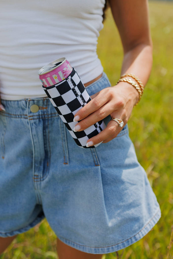 Black & White Checkerboard Coozie 2-Pack