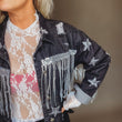 Load image into Gallery viewer, Alora Distressed Star Denim Fringe Jacket