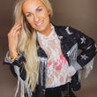 Load image into Gallery viewer, Alora Distressed Star Denim Fringe Jacket