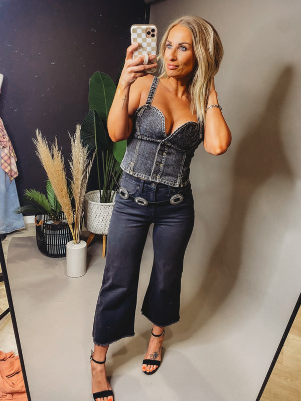 Keeley Denim Button Crop Top