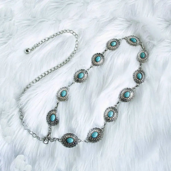Vintage Turquoise Bohemian Metal Belt [ Small ]