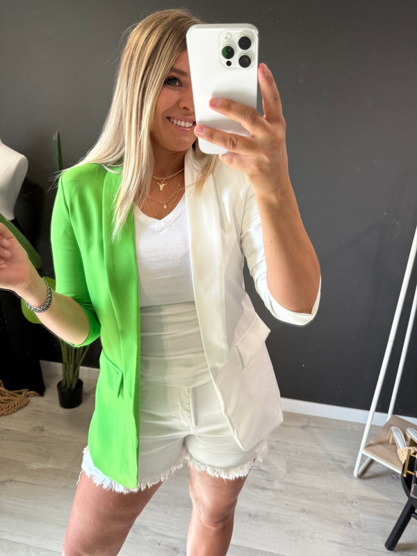 Two tone electric green blazer