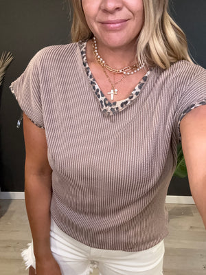 Lenny V Neck Leopard Trim Top