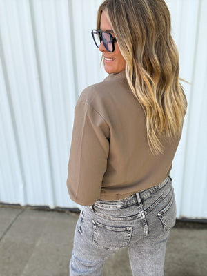 Myah Mocha Cropped Zip Jacket