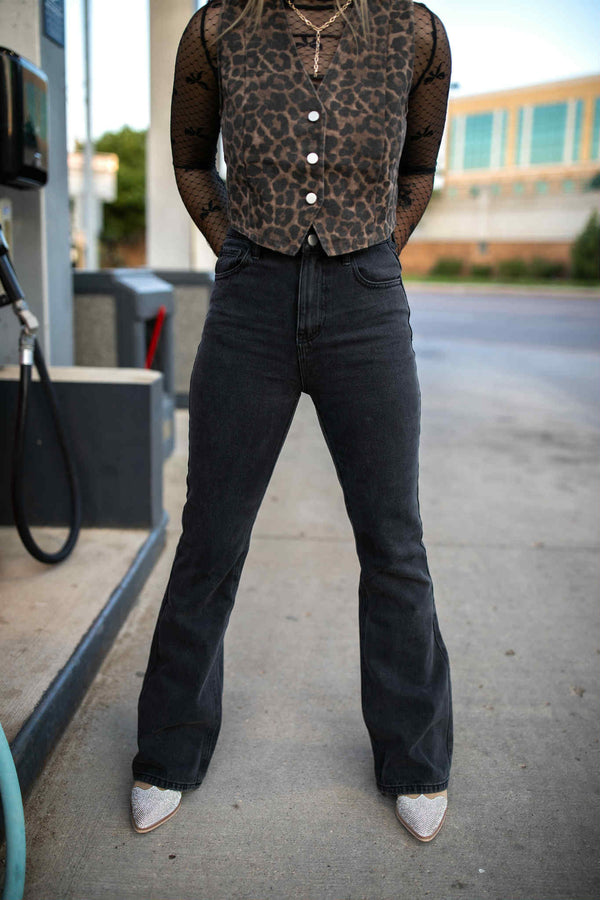 The Luxe Semi Flare Black Denim