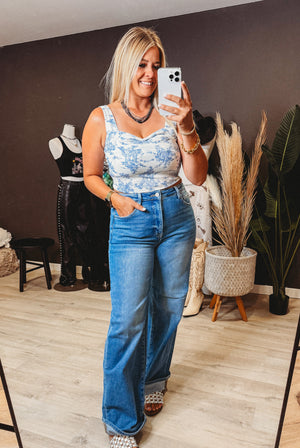 Blakely Floral Sweetheart Neck Tank Top