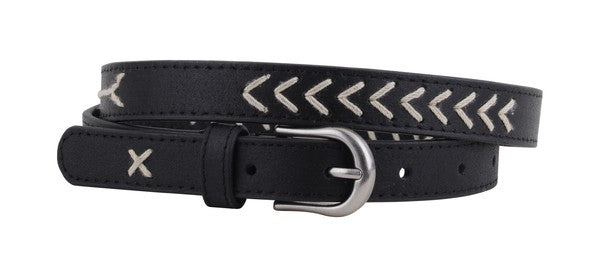 Western Stitched Skinny Leather Belt