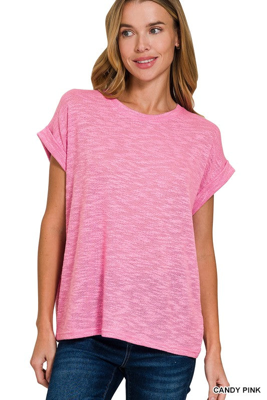 Hacci Slub Rolled Sleeve Top [ 3 Colors ]