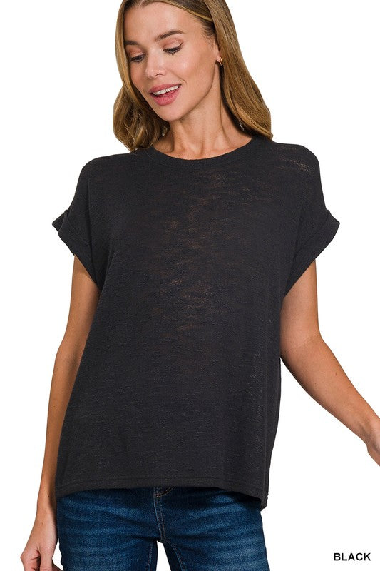 Hacci Slub Rolled Sleeve Top [ 3 Colors ]