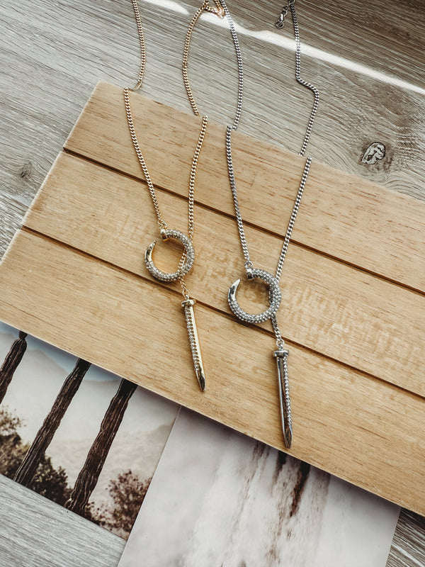 Pave Diamond Nail Threaded Necklace [ 2 colors ]