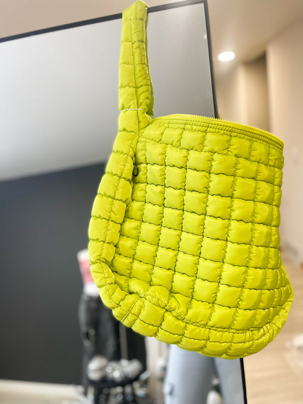 The Cleo Slouchy Quilted Tote [ Lime ]