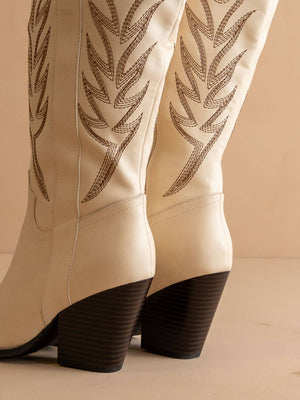The Bronco Off White | Knee High Cowboy Western Boot