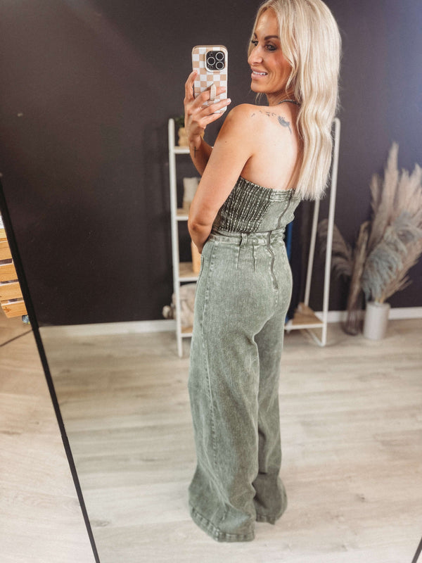 The Wiskey Wrangled Denim Jumpsuit [ Olive ]