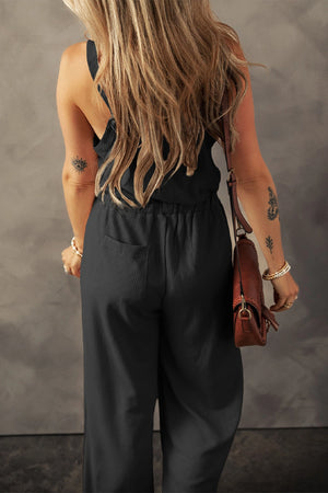 Jessie Button Textured Drawstring Jumpsuit
