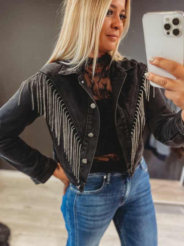 Envy Sequin Fringe Denim Jacket