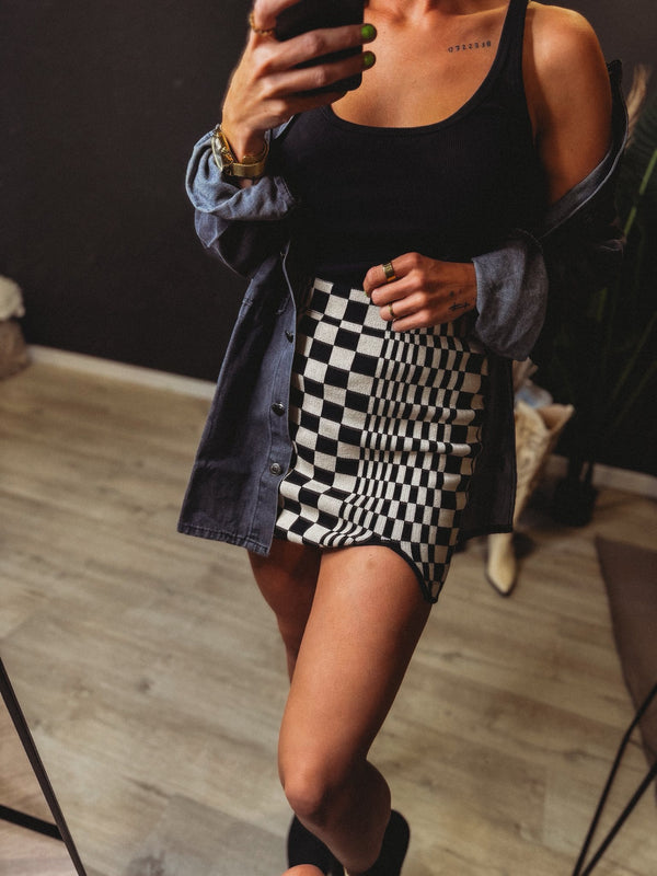The Austrina Checkered Knit Skirt