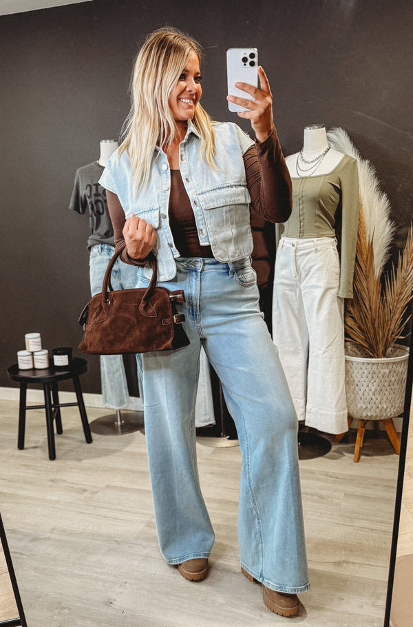 The Shanda Cap Sleeve Denim Top