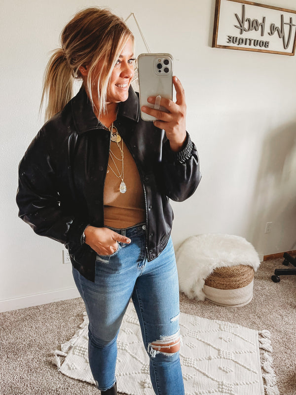 Anna Leather Bomber Jacket