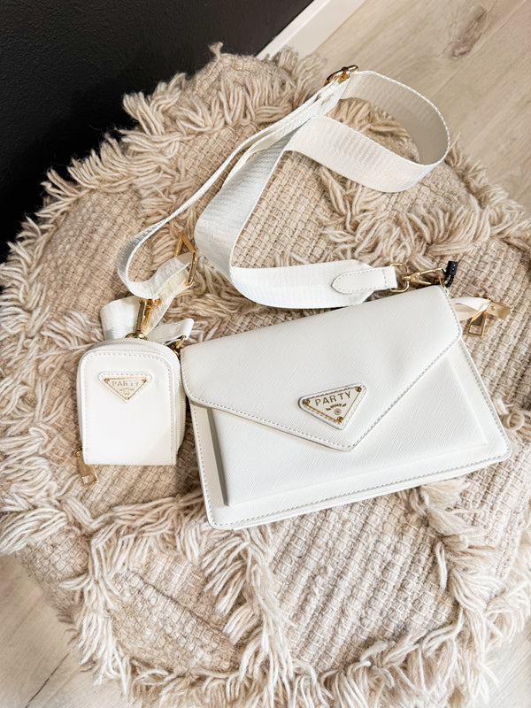 White Party Crossbody Purse + Pouch