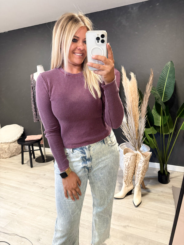 Plum Forgotten Waffle Knit Long Sleeve