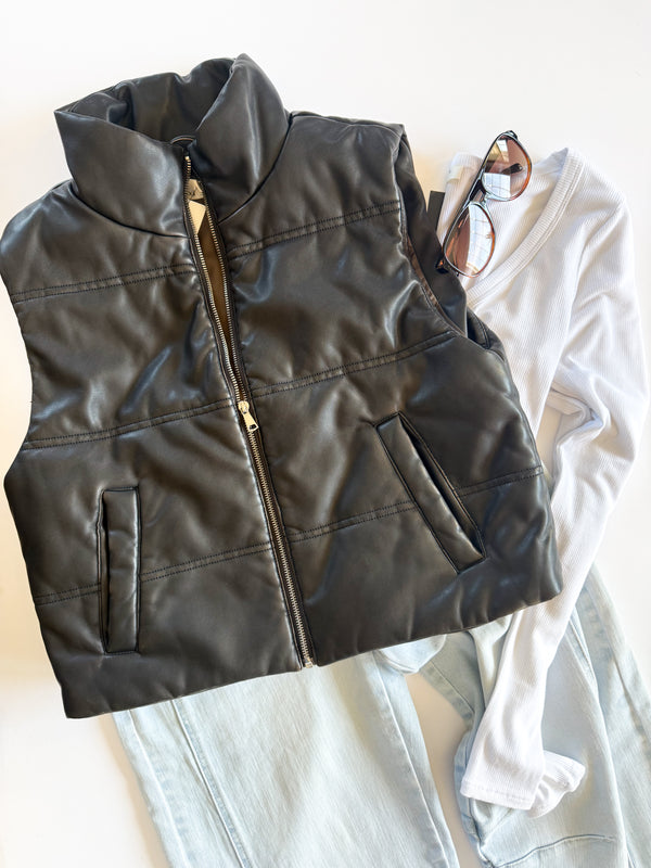 The Lottery Leather Look Vest [ medium black ]