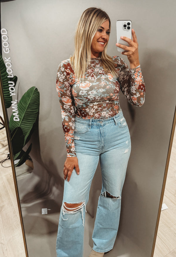 Saie Green Floral Mesh Top