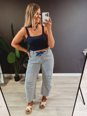 The Striped Twill Rope Tie Barrel Jeans [ 2 colors ]