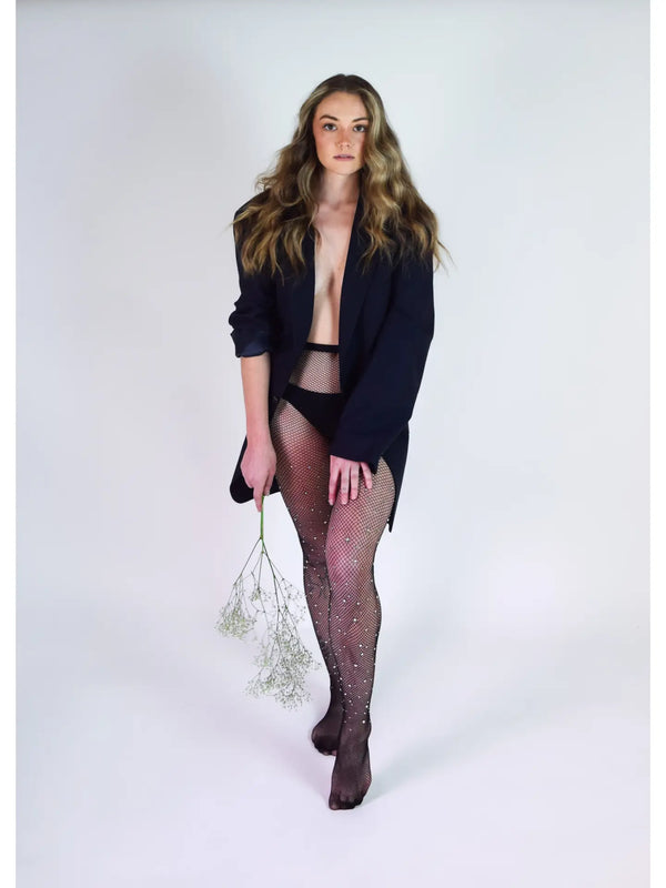 Evelyn Fishnet Tights Rhinestone [ Black ]