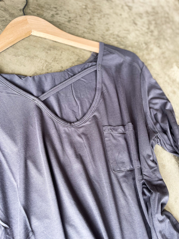 Charcoal Long Sleeve Strap Neck
