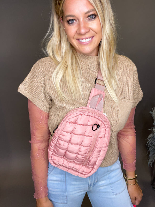 Nevaeh Nylon Quilted Sling Bag [ Rose ]