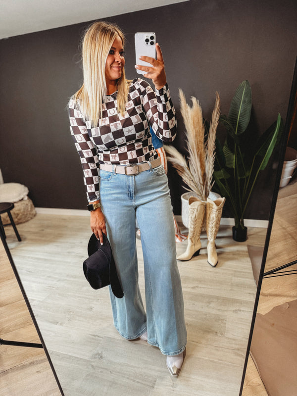 Checkered Cowgirl Mesh Top
