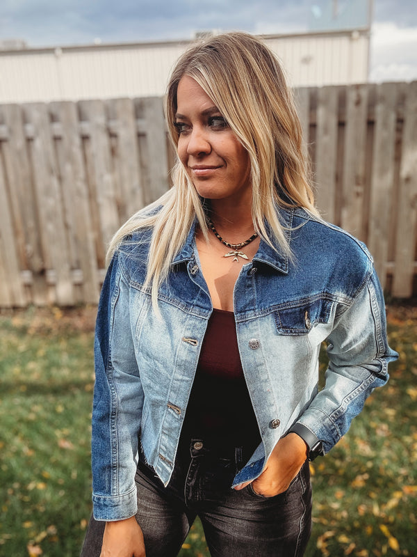 Two Tone Ombre Denim Cropped Jacket