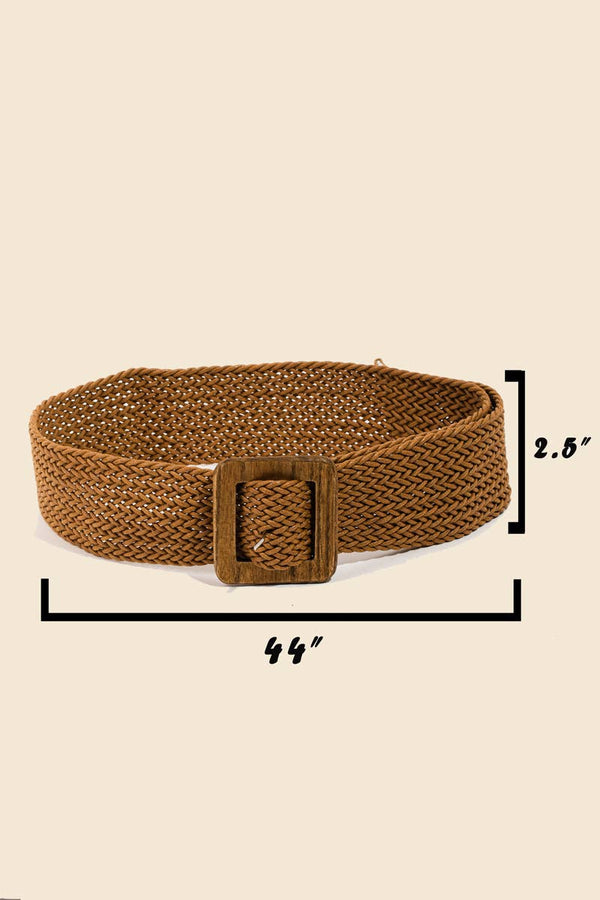 Wooden Square Buckle Braided Belt