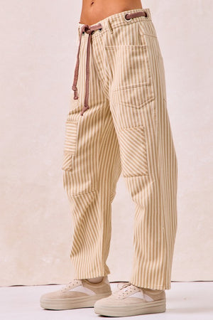 The Striped Twill Rope Tie Barrel Jeans [ 2 colors ]