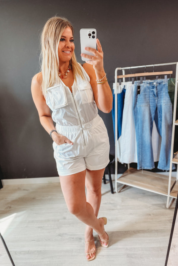 The On The Go White Cross Back Romper
