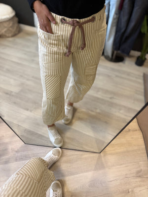 The Striped Twill Rope Tie Barrel Jeans [ 2 colors ]