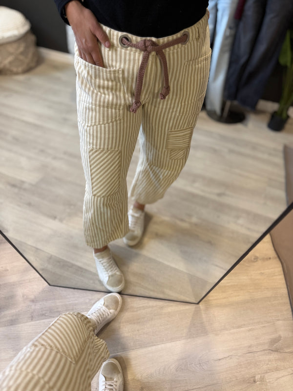 The Striped Twill Rope Tie Barrel Jeans [ 2 colors ]