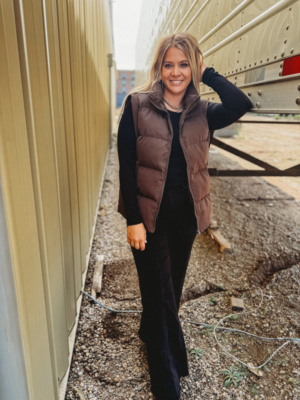 Funnel Neck Color Quilted Puffer Vest [ 2 colors ]