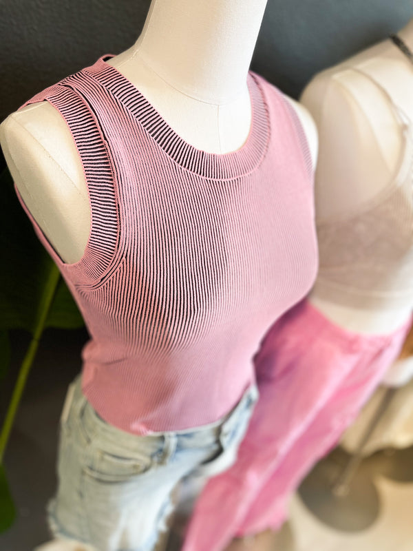 Miss Emily Ribbed Tank [ Pink ]