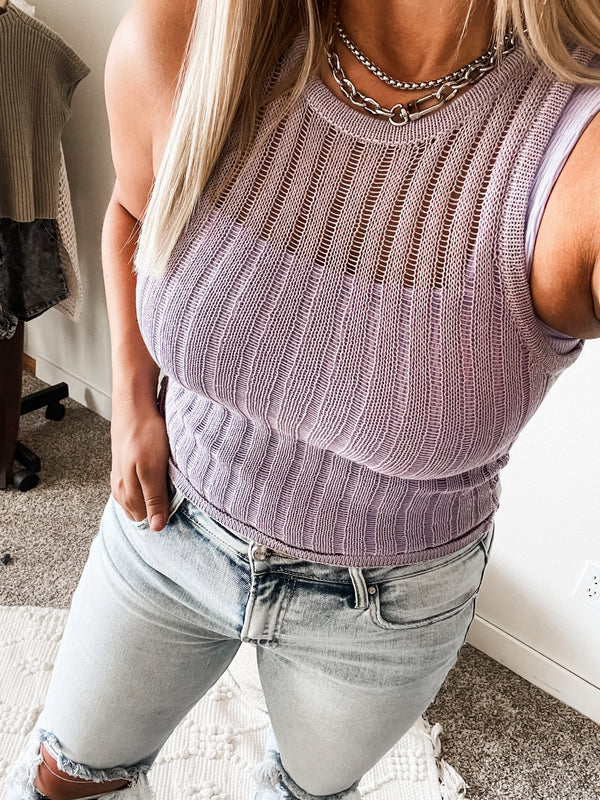 Missy Lilac Open Knit Sweater Tank