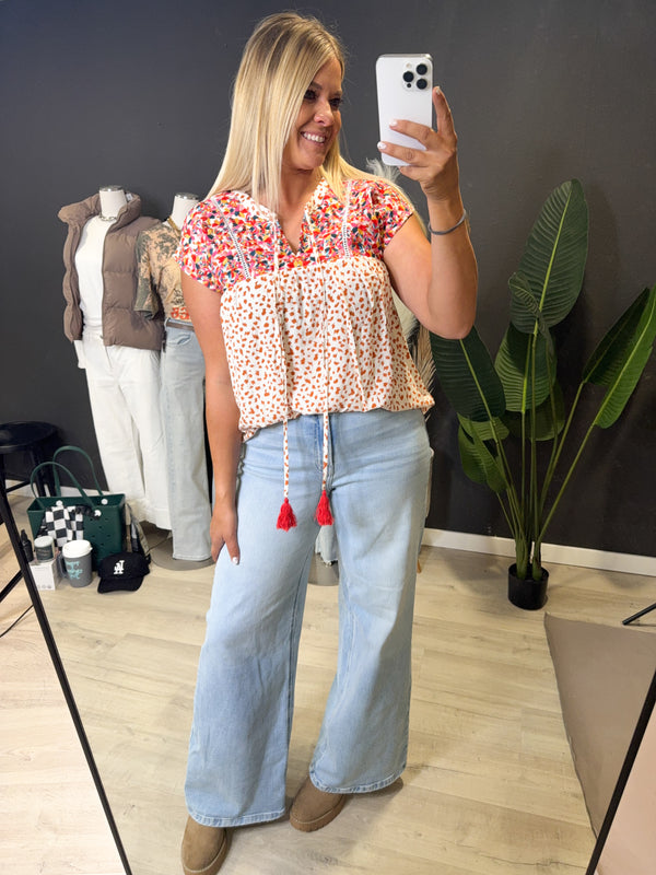 Aurora Embroidery Detail Tie Blouse
