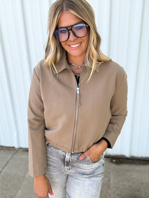 Myah Mocha Cropped Zip Jacket