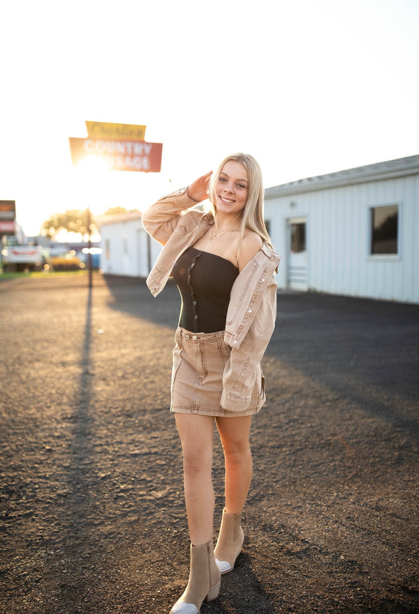 The Lumee Camel Denim Utility Skirt