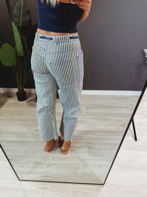 The Striped Twill Rope Tie Barrel Jeans [ 2 colors ]