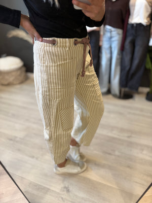 The Striped Twill Rope Tie Barrel Jeans [ 2 colors ]