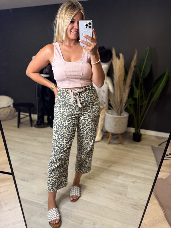 Gigi Braided Waist Belt Leopard Print Pants