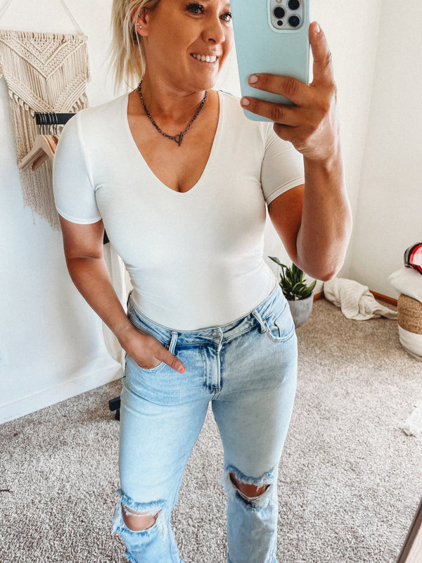 Vin V Neck Bodysuit [ 2 colors ]