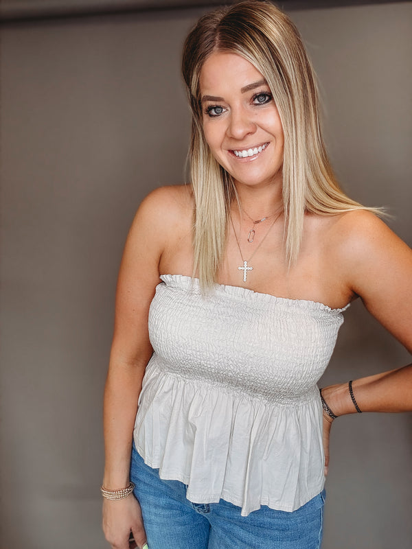 Pebby Peplum Smocked Tube Top