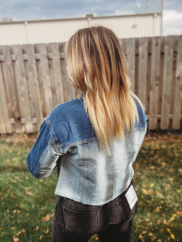 Two Tone Ombre Denim Cropped Jacket